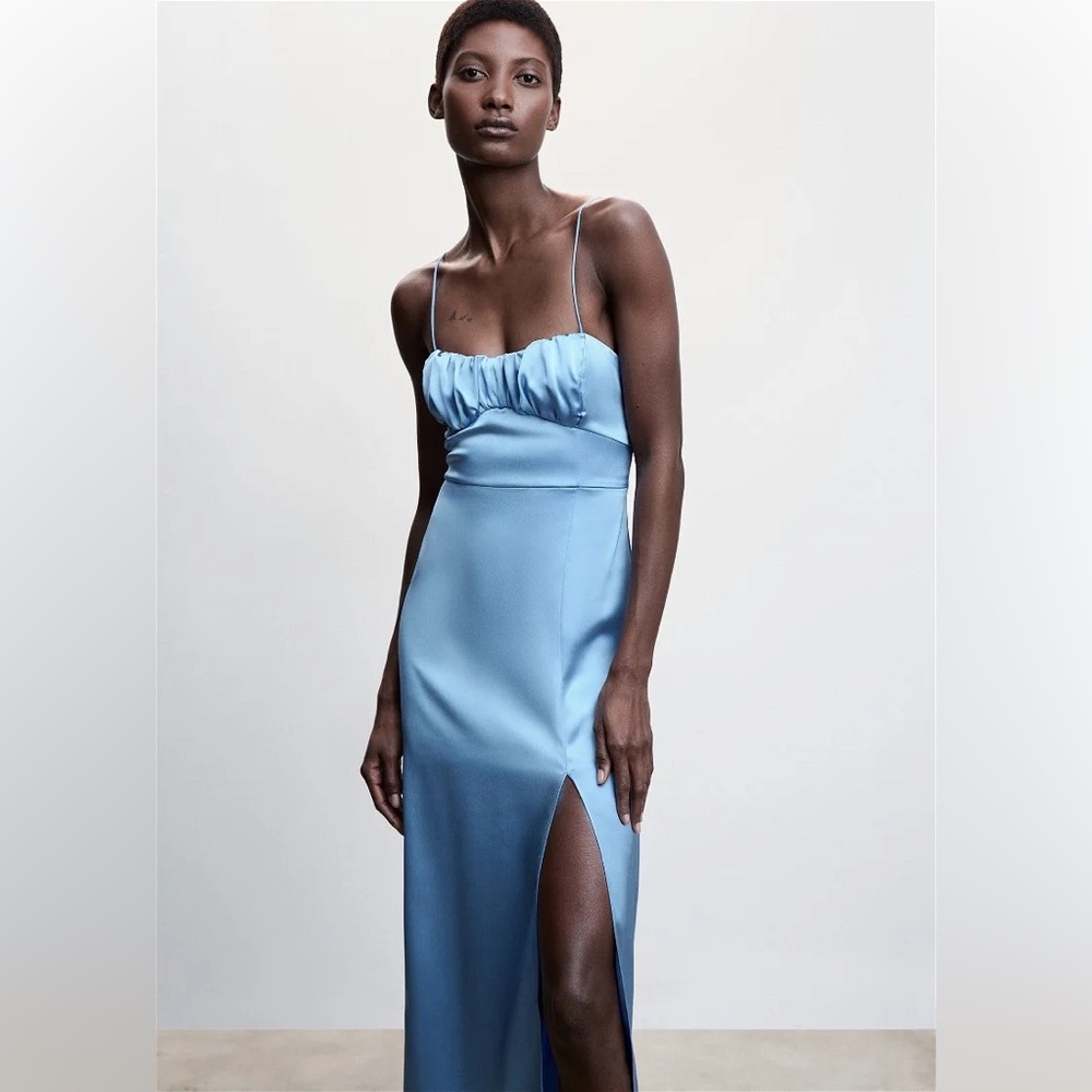 NWT Mango Women's Flowy Satin Thin Strap Camisole Dress NC3 Blue Medium (US 6)